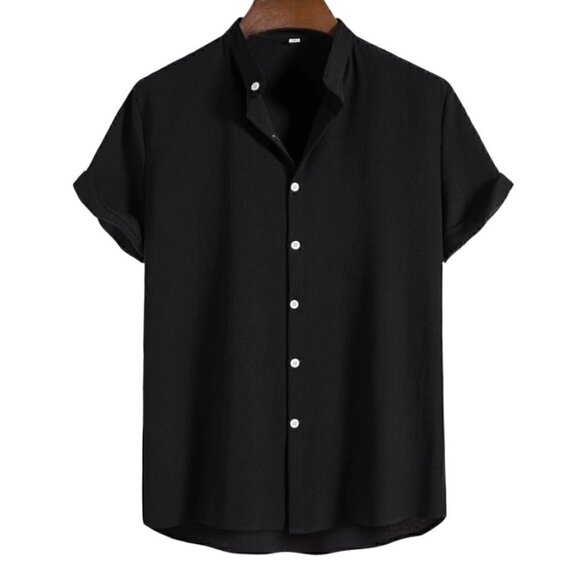Black Preppy Mens Solid Button Up Shirt - Picture 1 of 4